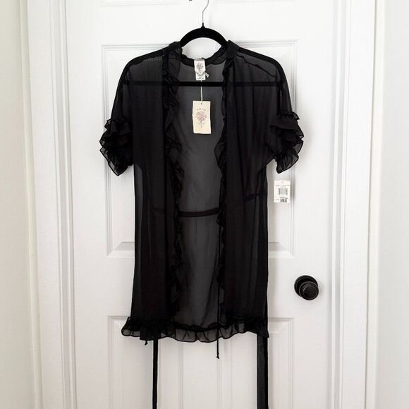 In Bloom Other - In Bloom Vintage Y2K Sheer Tie Sleeping Dress Short Sleeve in Black Size Small